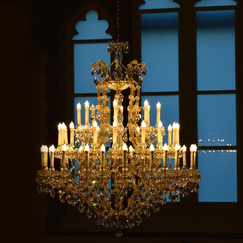 Eclairage Grand Lustre de Luxe Maria Theresa en Cristal Villa décoration Lustre Lumière (Or Corps de lampe Largeur 160cm H...