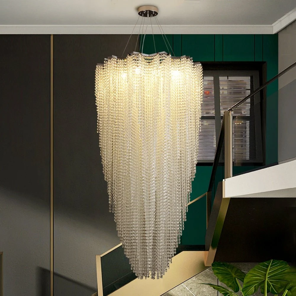 Grand lustre moderne en cristal de forme ronde pour le salon et l'escalier Gold ATY Home Decor