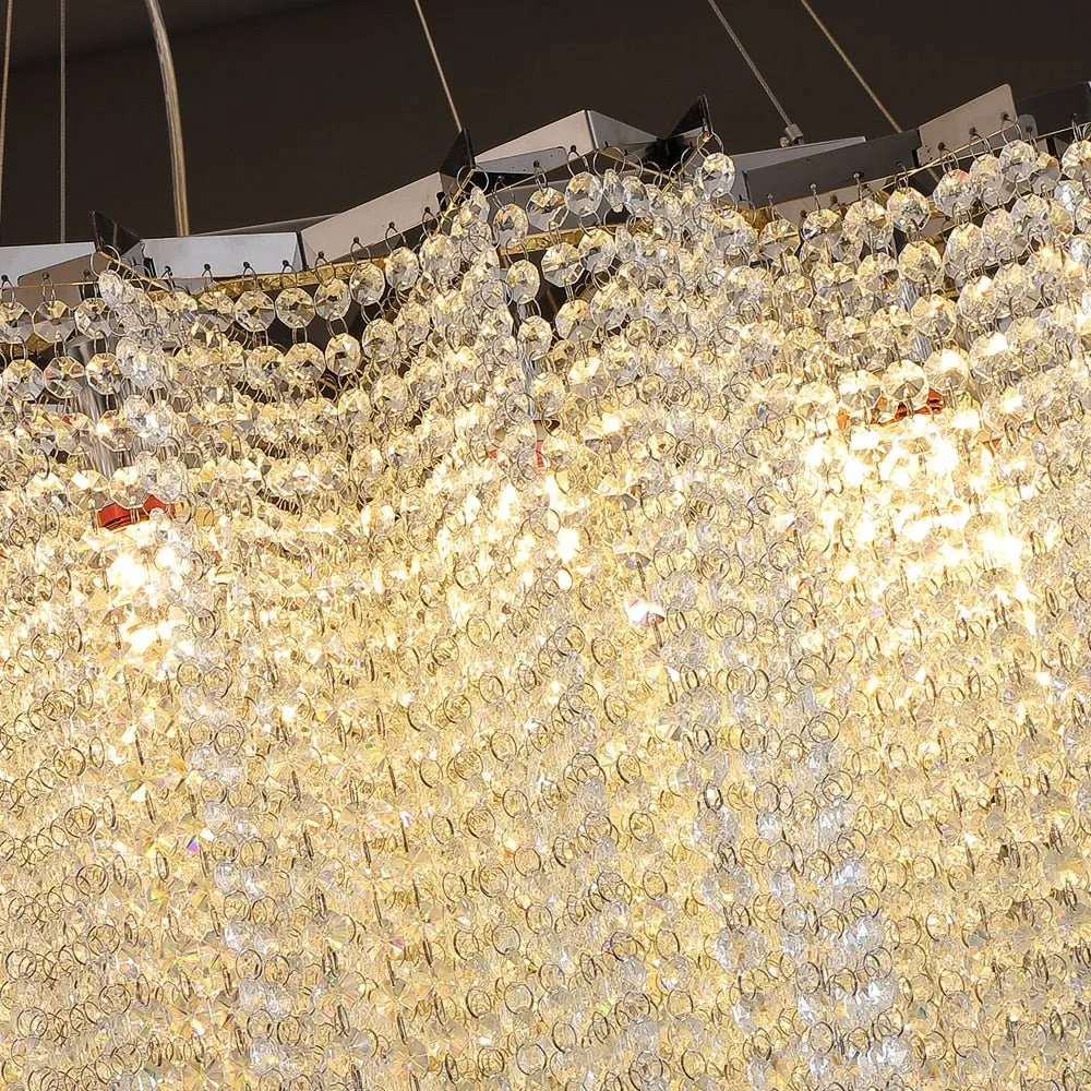 Grand lustre moderne en cristal de forme ronde pour le salon et l'escalier Gold ATY Home Decor