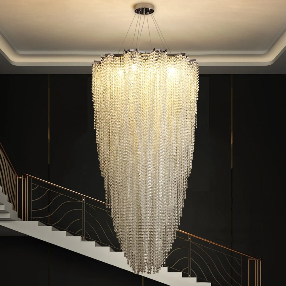 Grand lustre moderne en cristal de forme ronde pour le salon et l'escalier Gold ATY Home Decor