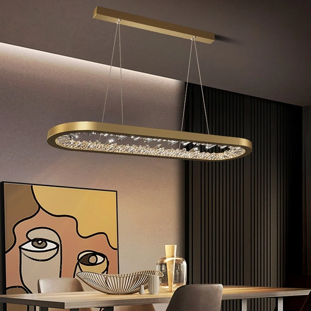 Lustre LED moderne ovale à cristaux Éclairage de salon Dimmable Lampe suspendue de salle à manger ATY Home Decor