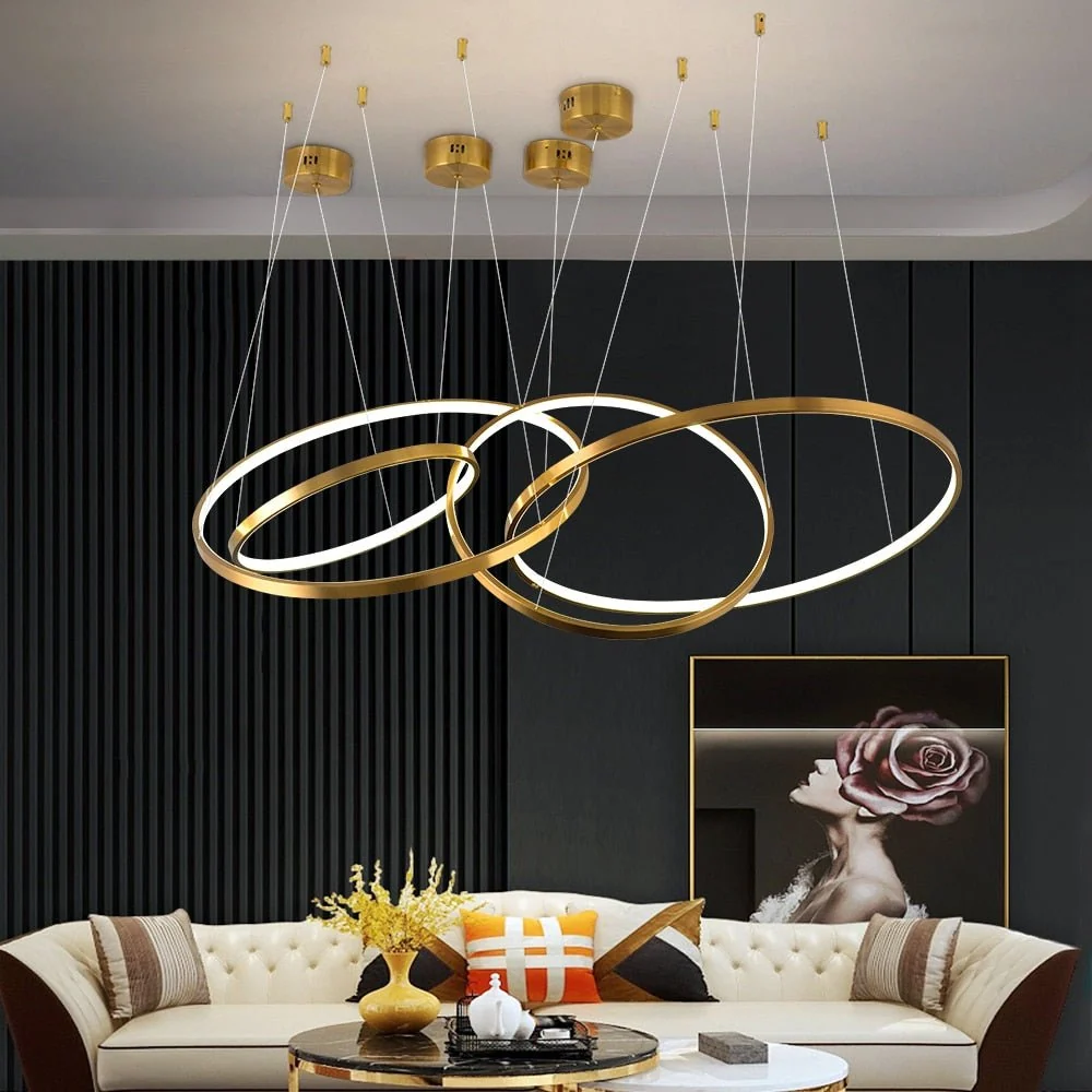 Lustre moderne à anneaux pour escalier Salon de luxe Luminaire en or Longue villa Hall Lobby 100x80x60cm ATY Home Decor