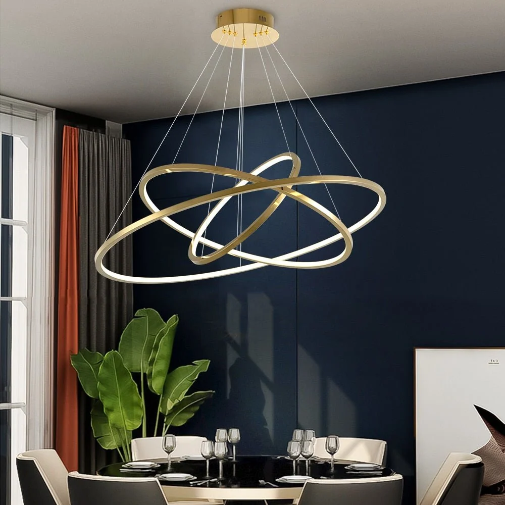 Lustre moderne à anneaux pour escalier Salon de luxe Luminaire en or Longue villa Hall Lobby 100x80x60cm ATY Home Decor
