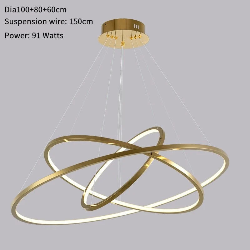 Lustre moderne à anneaux pour escalier Salon de luxe Luminaire en or Longue villa Hall Lobby 100x80x60cm ATY Home Decor