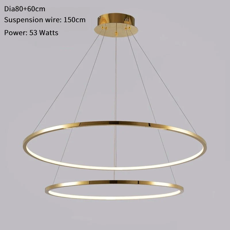 Lustre moderne à anneaux pour escalier Salon de luxe Luminaire en or Longue villa Hall Lobby 100x80x60cm ATY Home Decor