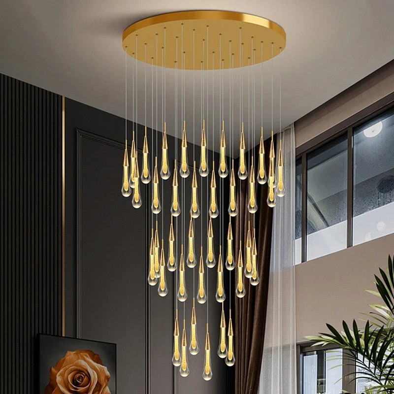 Lustre moderne en cristal avec goutte d'eau pour escalier et salon 60cm28lightsspiral ATY Home Decor