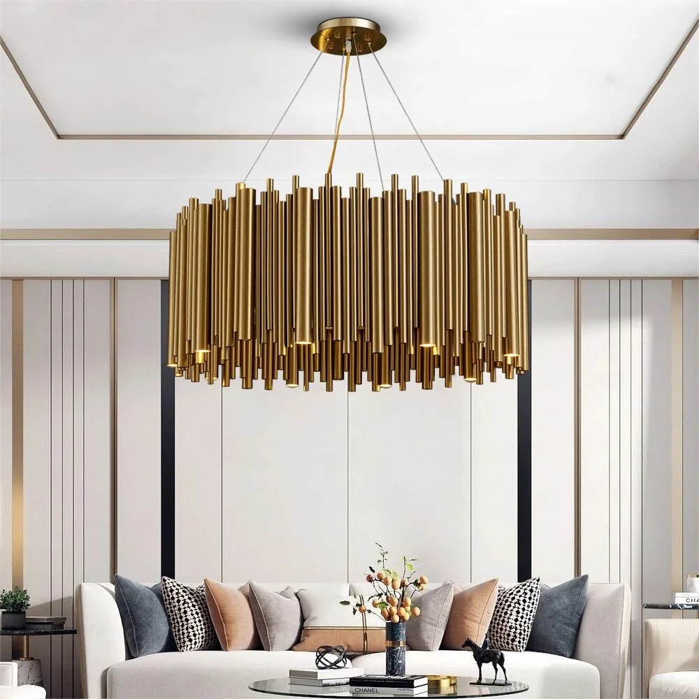 Lustre moderne luxueux en or pour le salon Lampe suspendue à LED en acier inoxydable Design créatif rond Diameter ATY Home...