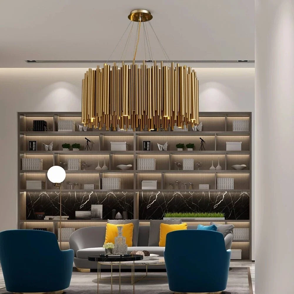 Lustre moderne luxueux en or pour le salon Lampe suspendue à LED en acier inoxydable Design créatif rond Diameter ATY Home...