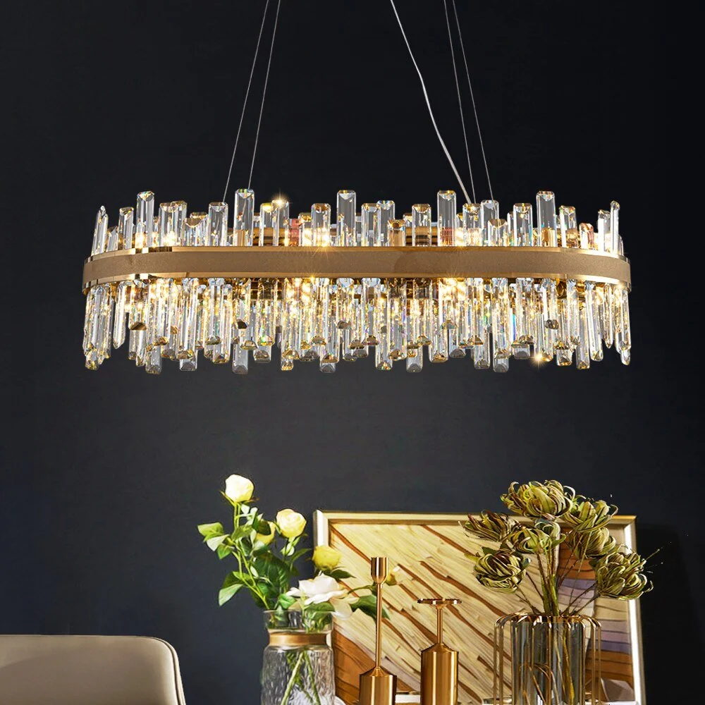 Lustre moderne ovale en cristal pour salle à manger Design créatif Lustre en or L90 ATY Home Decor