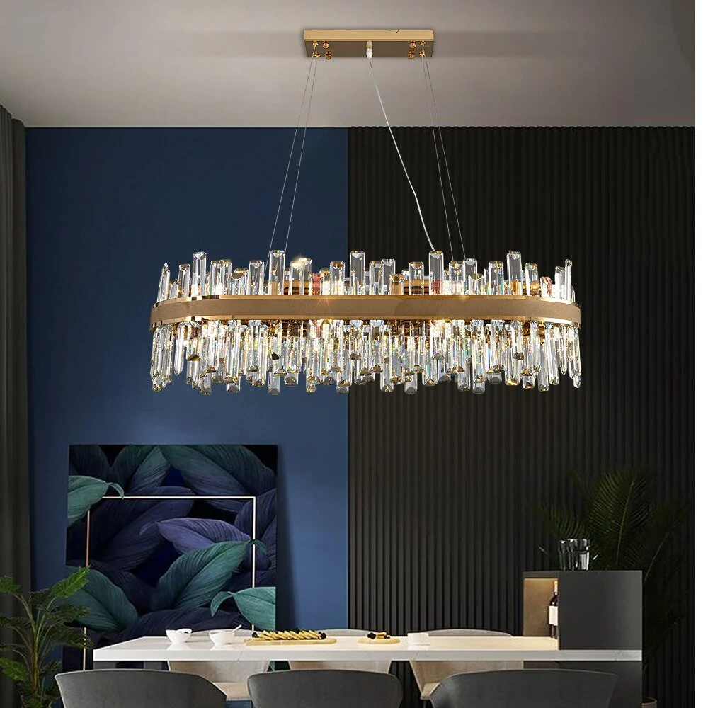 Lustre moderne ovale en cristal pour salle à manger Design créatif Lustre en or L90 ATY Home Decor