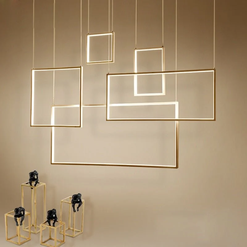 Lustres modernes rectangulaires Luminaires à suspension Led Salon Salle à manger Cuisine Escalier A ATY Home Decor