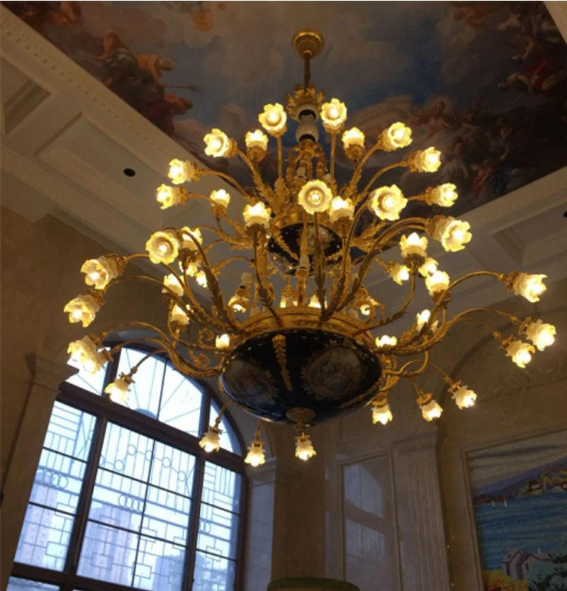 Villa Lustre Hôtel Foyer Grands Lustres Cuivre Suspension Éclairage Art Déco Lampe Suspendue Lustre Éclairage ATY Home Decor