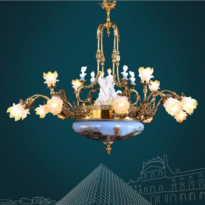 Villa Lustre Hôtel Foyer Grands Lustres Cuivre Suspension Éclairage Art Déco Lampe Suspendue Lustre Éclairage ATY Home Decor