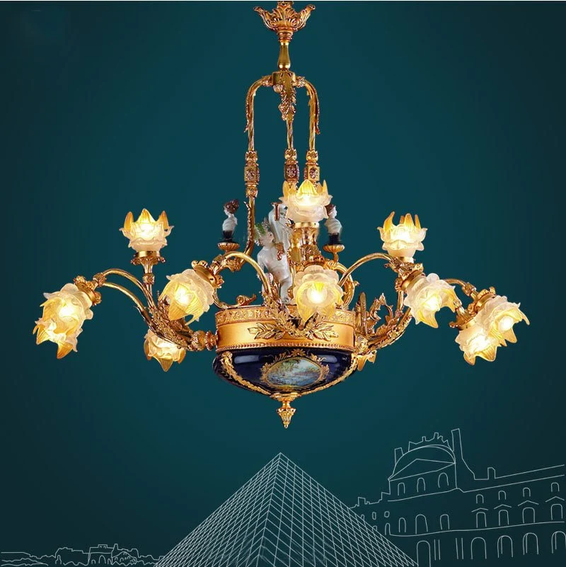Villa Lustre Hôtel Foyer Grands Lustres Cuivre Suspension Éclairage Art Déco Lampe Suspendue Lustre Éclairage ATY Home Decor
