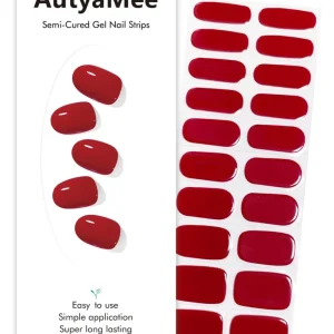 AutyaMee Bandes Gel Semi-Cuites Ruby Red — 20 Pièces, Wraps Gel Nail, Lampe UV Requise, Qualité Salon