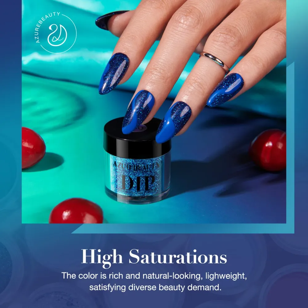 AZUREBEAUTY Dip Powder Nail Set – 6 couleurs bleu/vert irisé, sans lampe, pour toutes les saisons