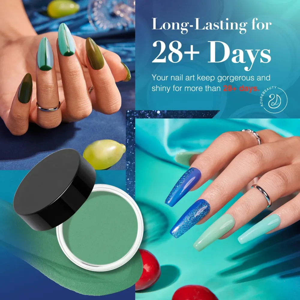 AZUREBEAUTY Dip Powder Nail Set – 6 couleurs bleu/vert irisé, sans lampe, pour toutes les saisons