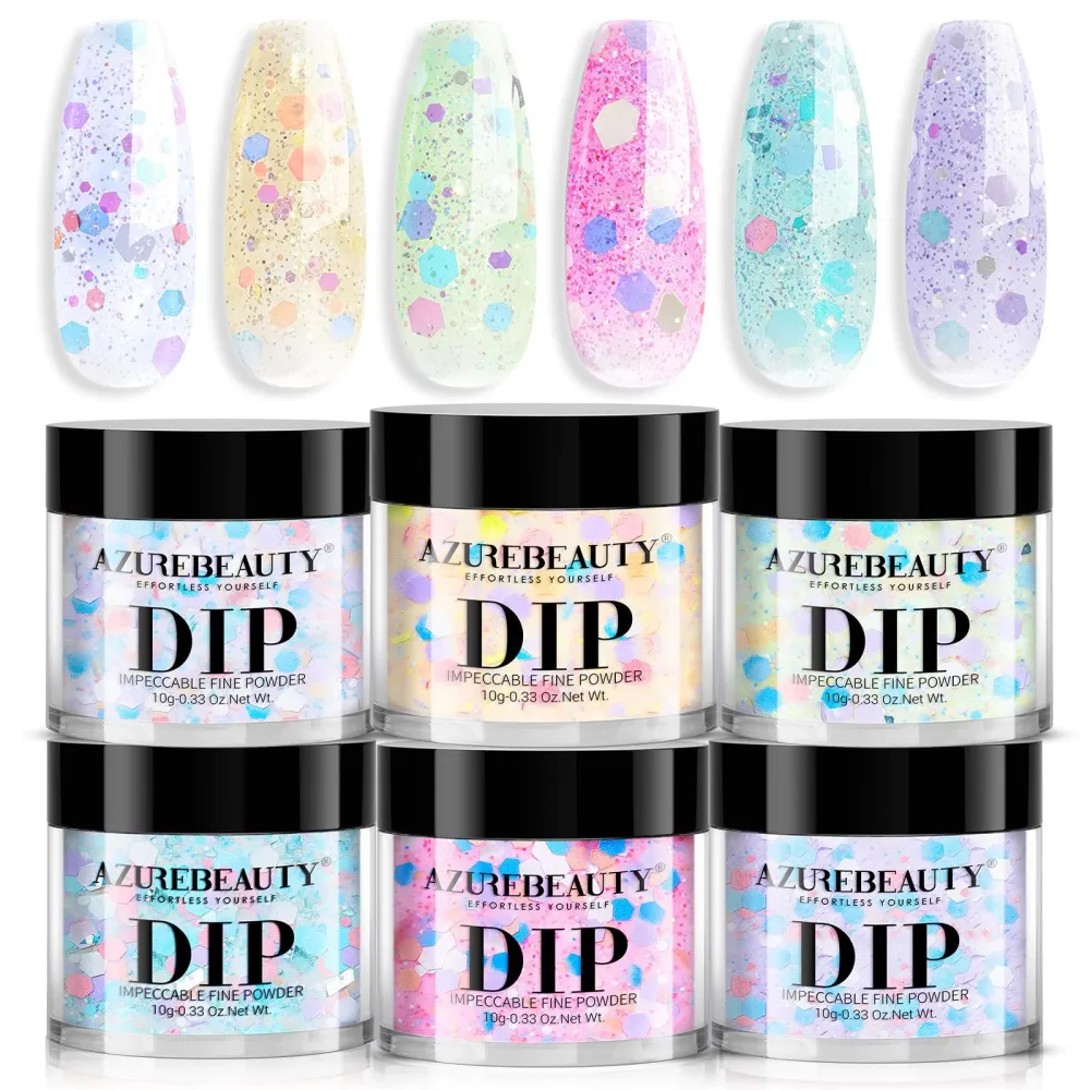 AZUREBEAUTY Dip Powder Nail Set – 6 Couleurs Printemps, Sans Lampe, Brillance Durable