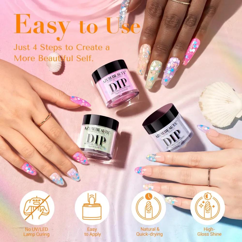 AZUREBEAUTY Dip Powder Nail Set – 6 Couleurs Printemps, Sans Lampe, Brillance Durable