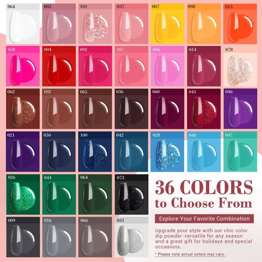 AZUREBEAUTY Kit de démarrage en poudre de trempage – 36 couleurs, liquides inclus, manucure durable sans lampe
