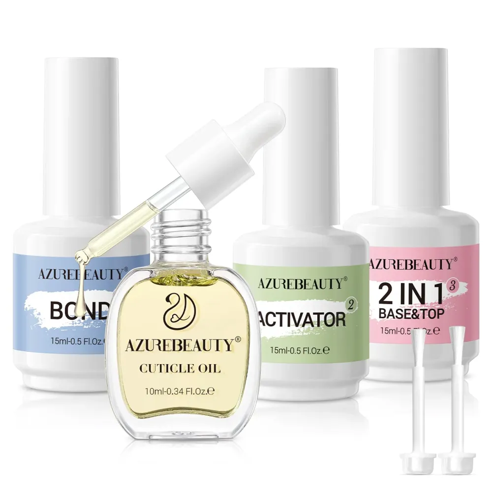AZUREBEAUTY Kit Poudre Dip 15ml – Base, Couche de Pose, Activateur, Liant, Huile Cuticule et Soin Ongles sans lampe