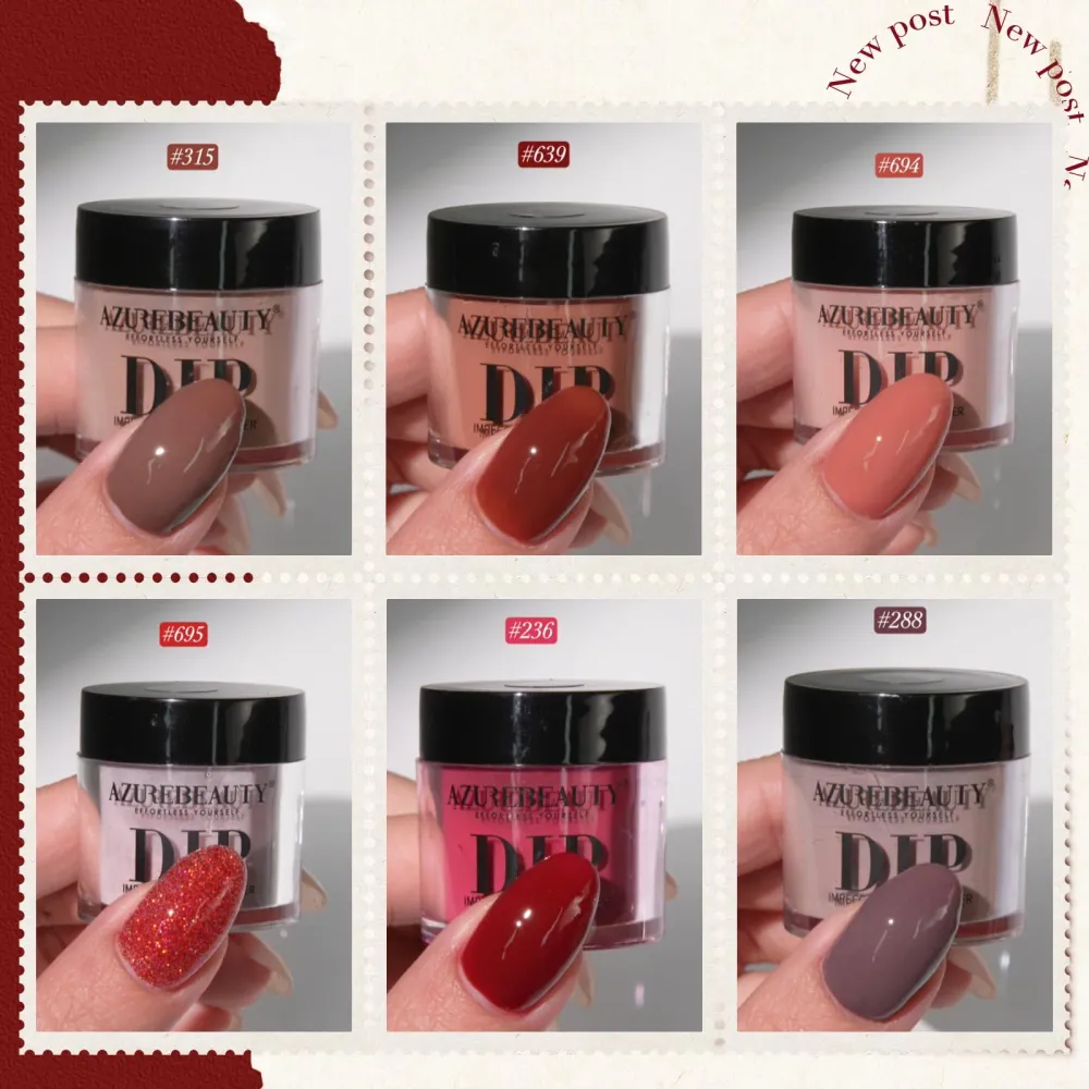 AZUREBEAUTY Poudre Dip – Kit 6 Teintes Brun-Rouge Nude Pailleté Sans Lampe