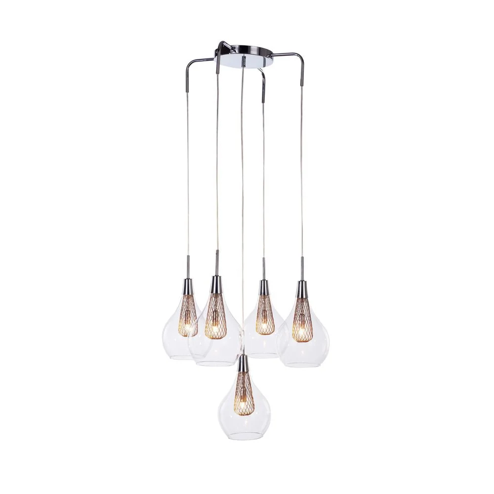 Suspension Azzardo ELEKTRA 5L, transparente, G9