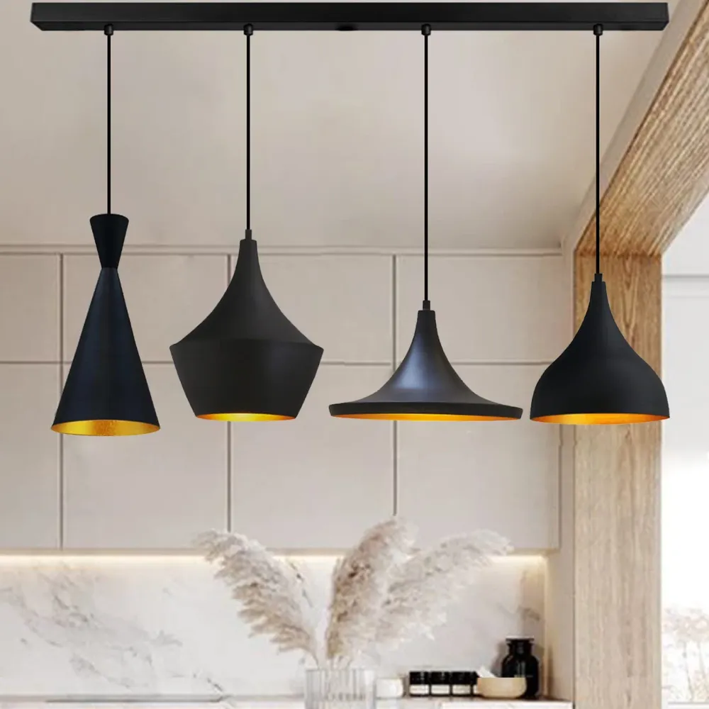 bamyum Lot de 4 Suspension Luminaire Industrielle de 26 cm pour Salle à Manger, Lustre Salon de, Lustre Bureau E27 en Méta...