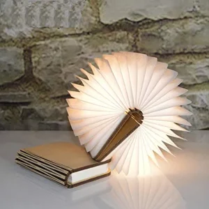 LED Bois Livre Lampes,Lampes décoratives,Petit lampe de chevet LED pliable en bois Blanc chaud en papier avec câble USB,Ve...