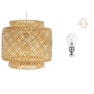 BEAU Bo Suspension en bambou tressé avec ampoule assortie