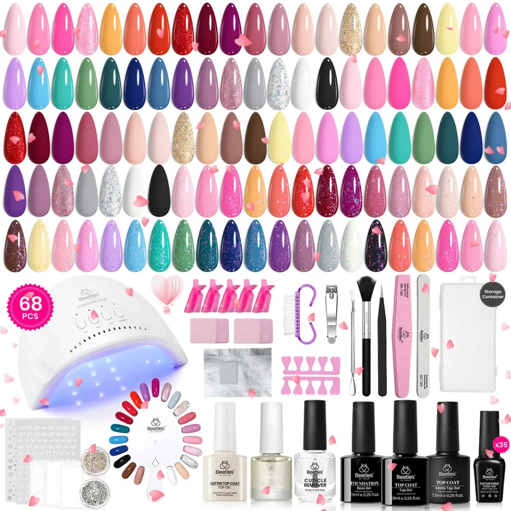 Beetles Gel Polish Kit avec Lampe UV – 68 pièces, 35 couleurs | Manucure à domicile