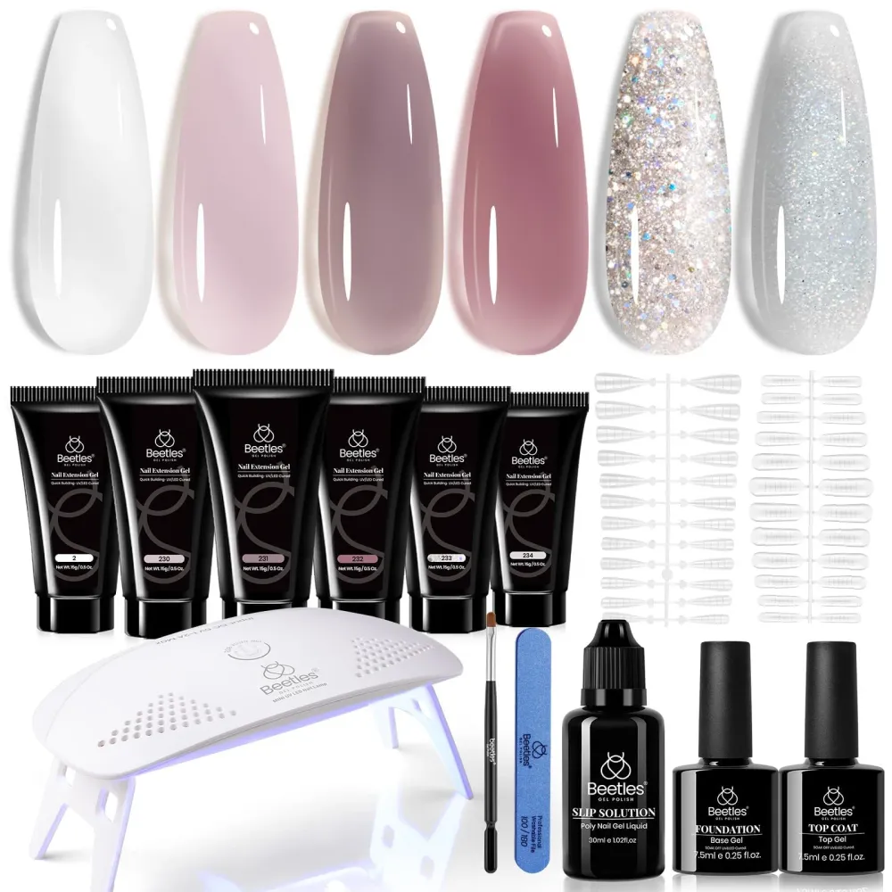 Beetles Gel Polish – Kit extension gel avec mini lampe UV Frosted Grape, 6 couleurs