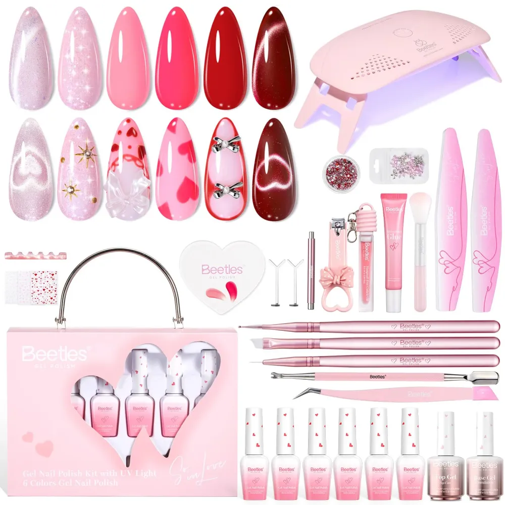 Beetles Kit Gel Manucure 30 Pièces Saint-Valentin – Vernis Gel, Lampe UV, Effet Œil-Chat Cœur beetles Gel Polish