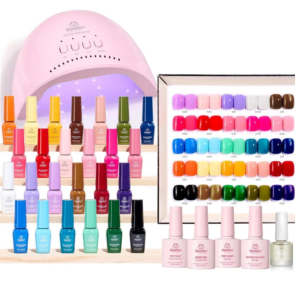 Beetles Kit Vernis Gel avec Lampe UV – 25 Teintes et Accessoires Pour Manucure à Domicile beetles Gel Polish