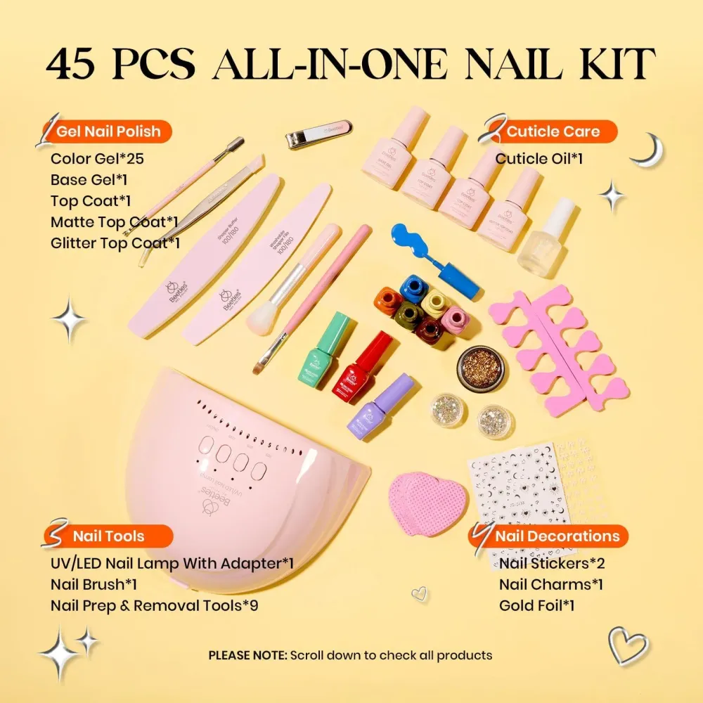 Beetles Kit Vernis Gel avec Lampe UV – 25 Teintes et Accessoires Pour Manucure à Domicile beetles Gel Polish