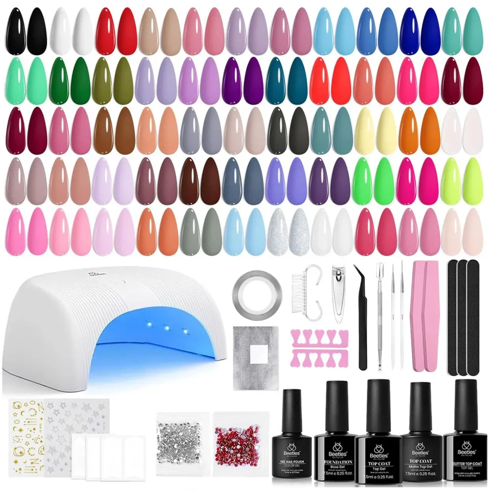 Beetles Kit Vernis Gel avec Lampe UV – 55 Couleurs, 80 Pièces, Starter DIY beetles Gel Polish