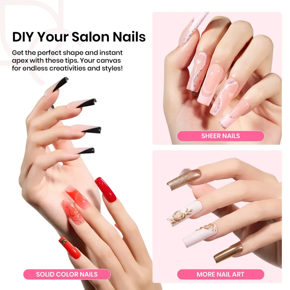Beetles Tipex Kit d’Extensions Ongles – 224 Prolongements, Colle UV Solide et Mini Lampe UV beetles Gel Polish