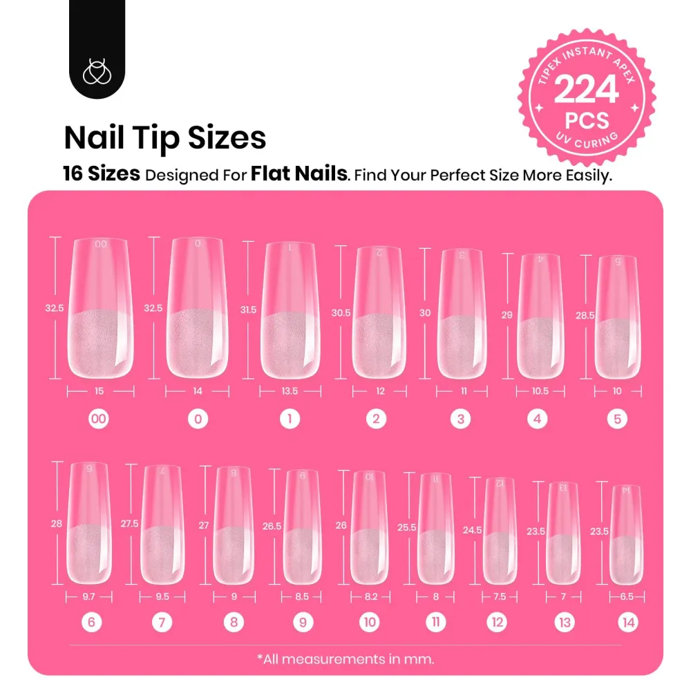 Beetles Tipex Kit d’Extensions Ongles – 224 Prolongements, Colle UV Solide et Mini Lampe UV beetles Gel Polish