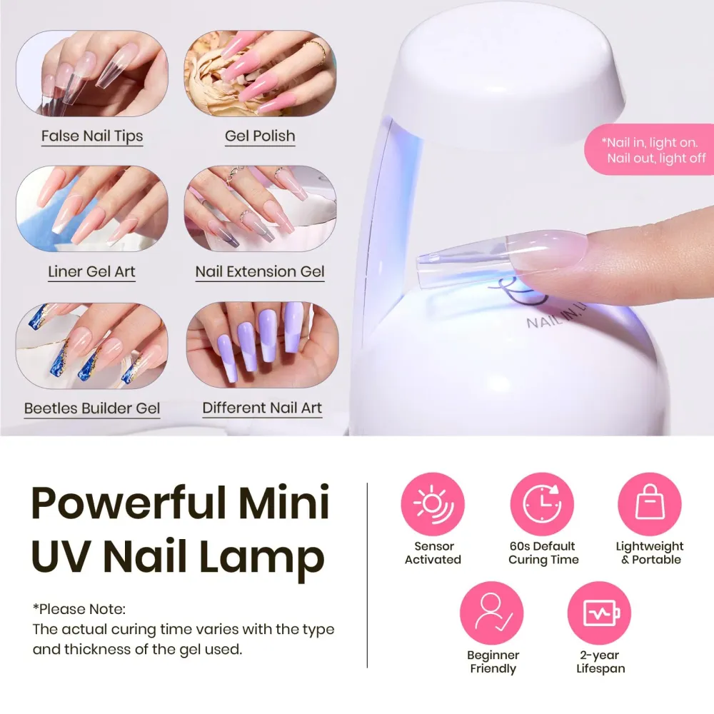 Beetles Tipex Kit d’Extensions Ongles – 224 Prolongements, Colle UV Solide et Mini Lampe UV beetles Gel Polish