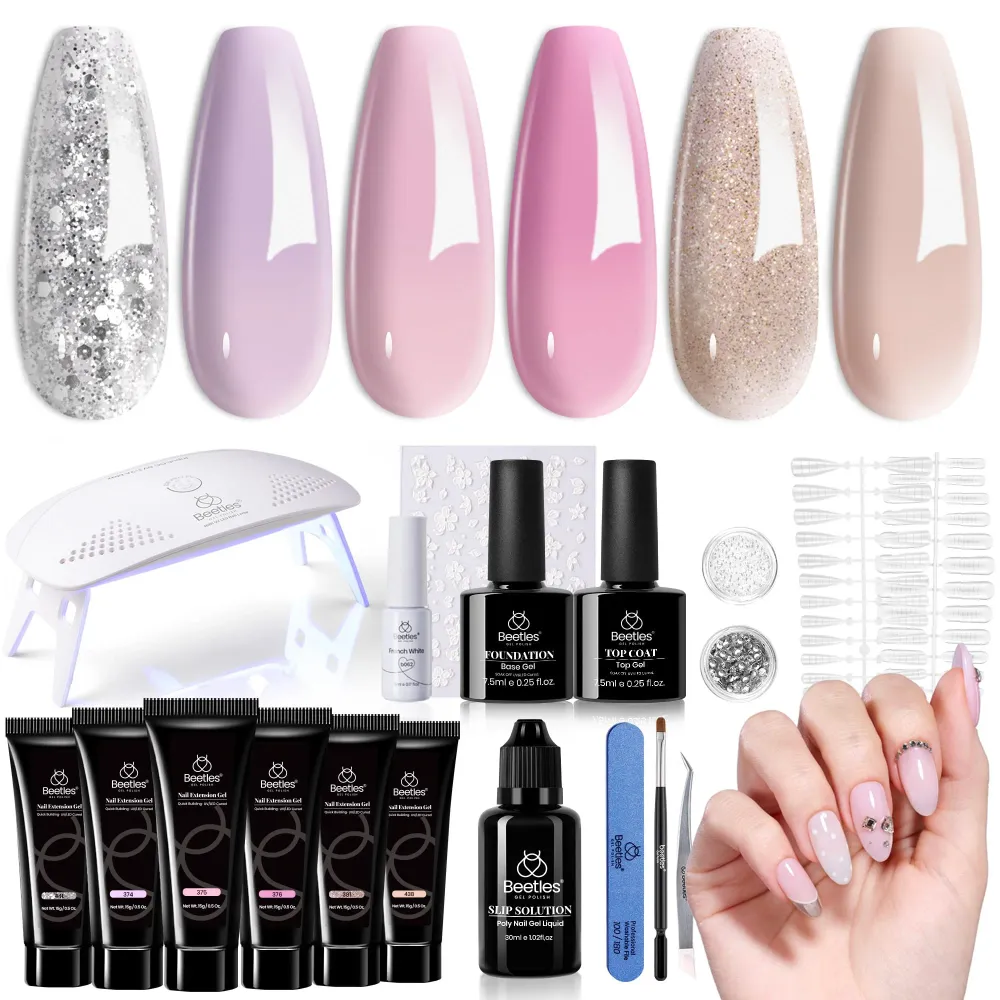 Kit Gel Poly Extension Beetles : 6 Couleurs et Lampe Mini pour Débutants beetles Gel Polish