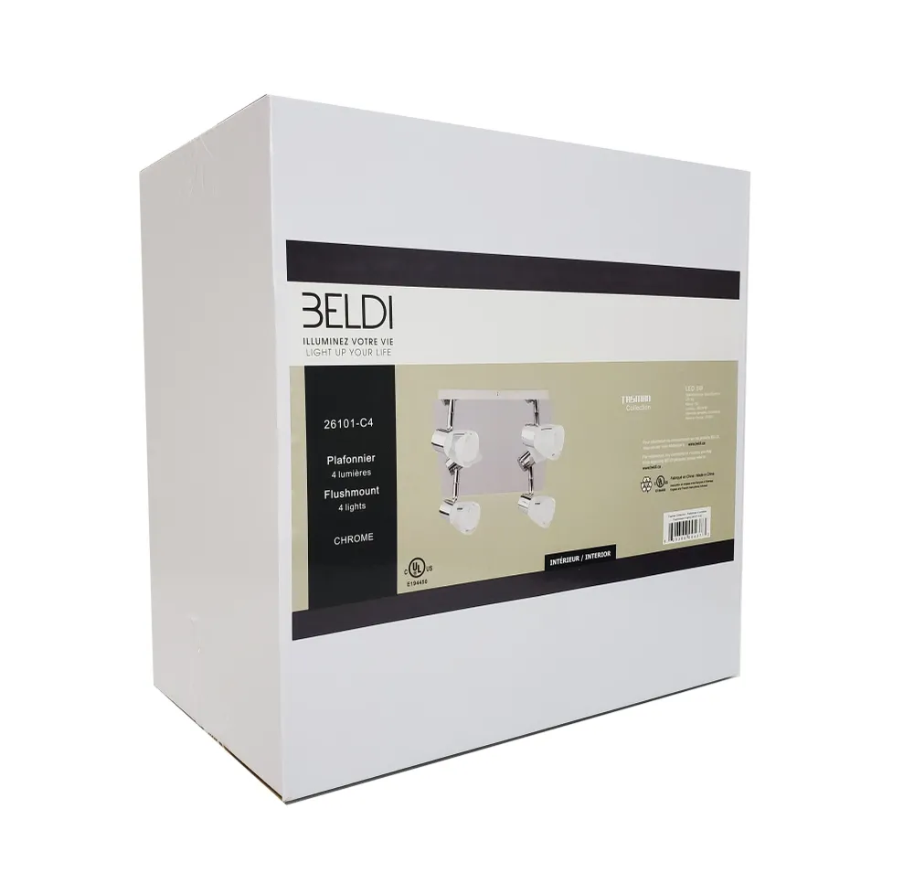 Beldi 26101-C4 - Plafonnier 4 Lumières de la Collection Tasman, 9.84'' X 9.84'' , Argenté - Liquidation Vente Finale
