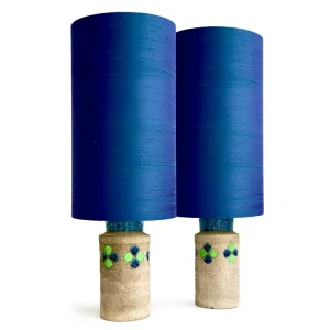 Bitossi (Italie) 'Spagnolo' bleu, lampes de table 58 cm, abat-jour vintage [Lot de 2] *Pièce rare*