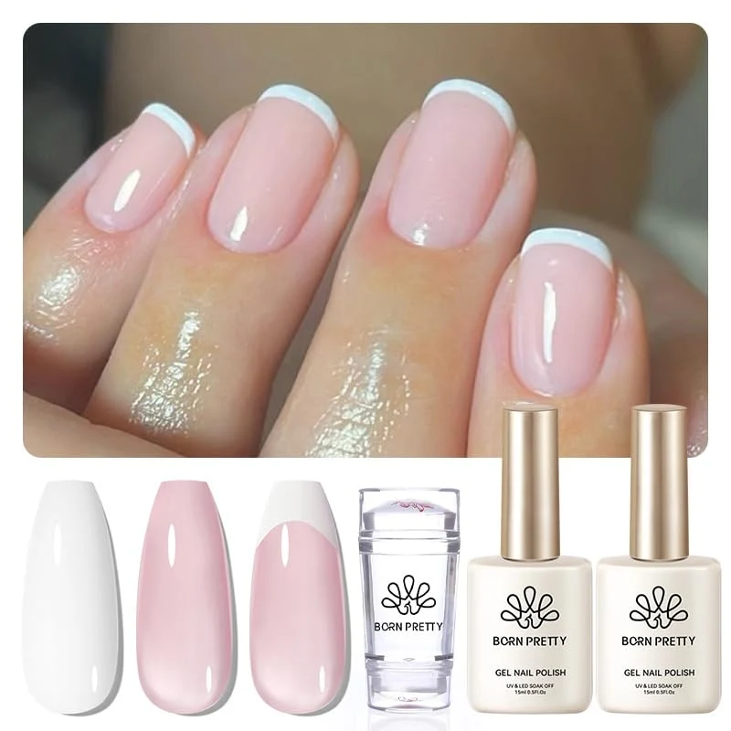 Born Pretty Kit Manucure Française : Stampe Ongles, Gel Blanc et Rose, Lampe UV/LED