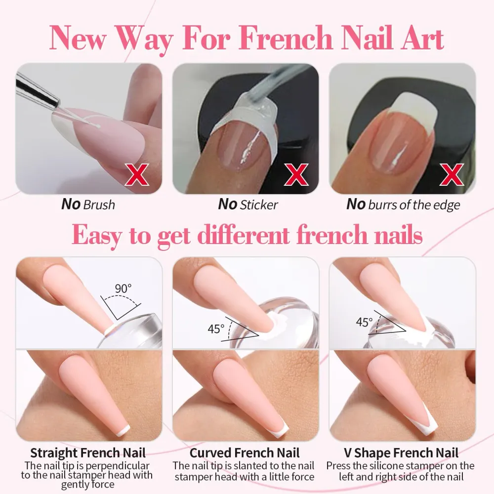 Born Pretty Kit Manucure Française : Stampe Ongles, Gel Blanc et Rose, Lampe UV/LED