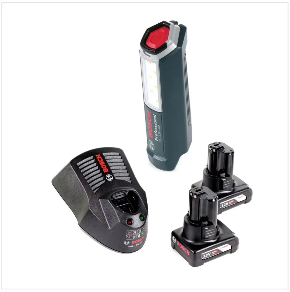 Bosch Professional GLI 12V-300 Lampe sans fil + 2x Batteries GBA 12V 6,0 Ah + Chargeur GAL 1230