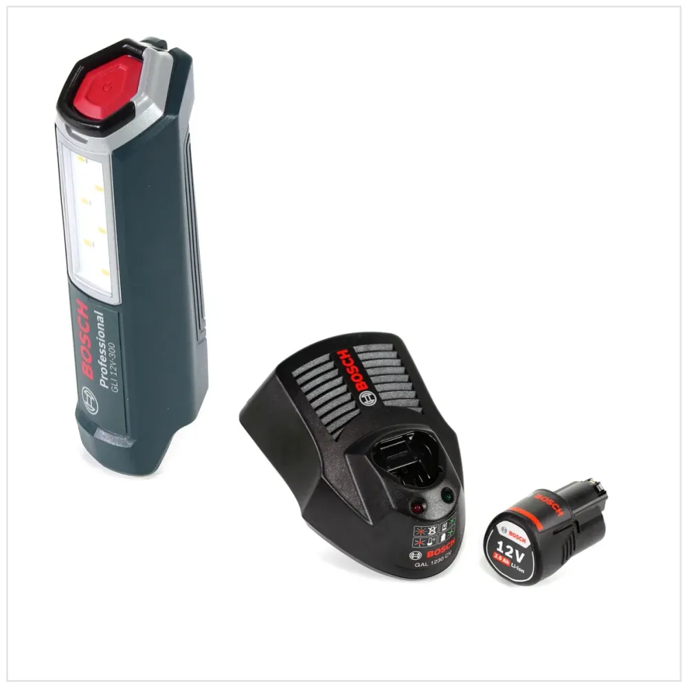 Bosch Professional GLI 12V-300 Lampe sans fil + 1x Batterie GBA 12V 2,5 Ah + Chargeur GAL 1230