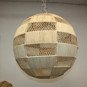 ABAT JOUR Rond Paille RAPHIA Tressée - Suspension boule Luminaire - Tressage ajouré - Décoration Bohème - Fait Main - 2 Ta...