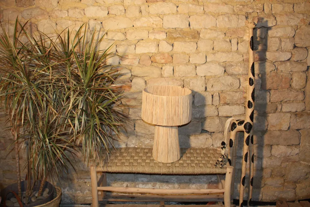 LAMPE de Chevet ou de Salon en RAPHIA - ARTISANAL Fait Main - paille rotin osier BOUTIQUE HULÉTI