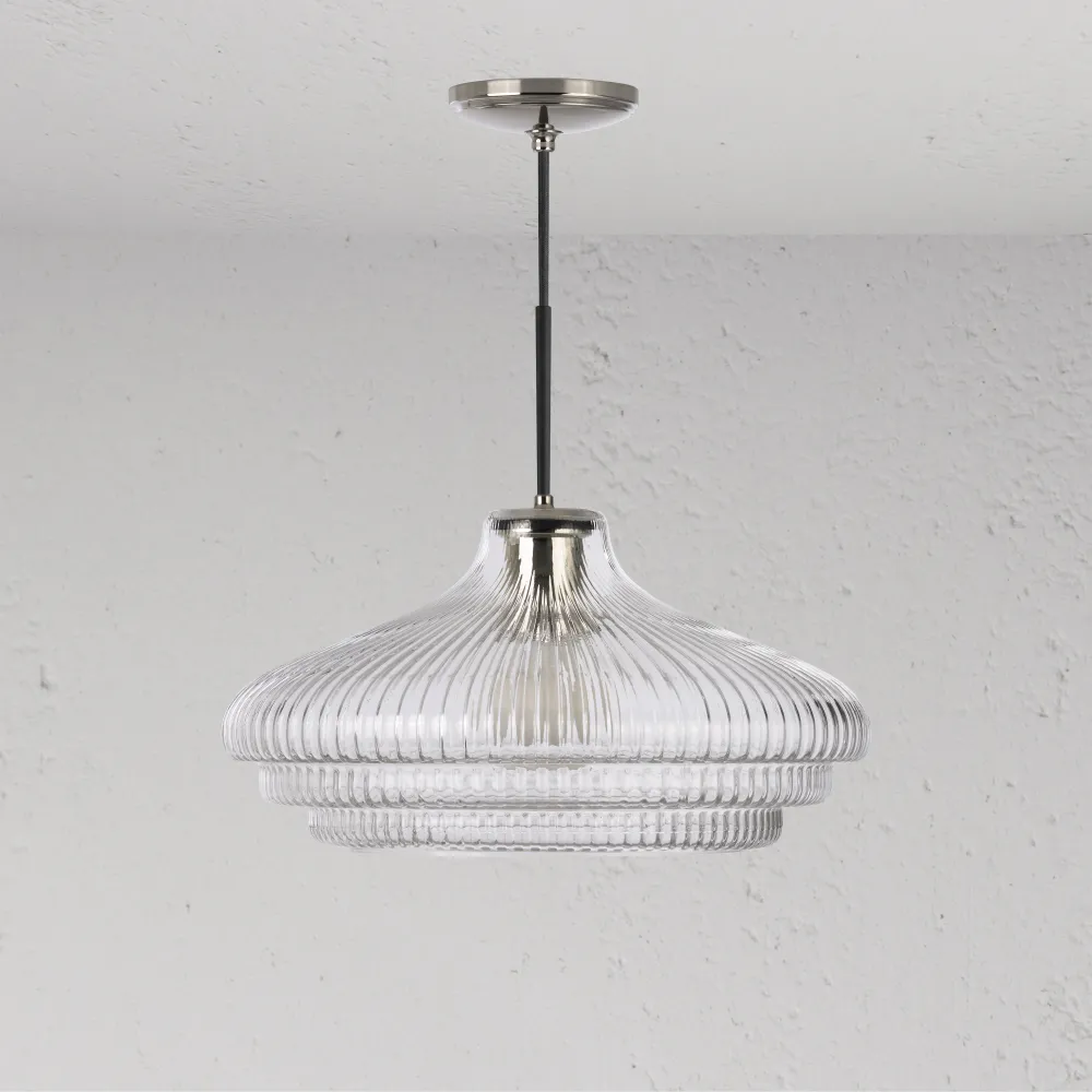 Brookfield Suspension Grand Format en Verre Cannelé - Nickel Poli