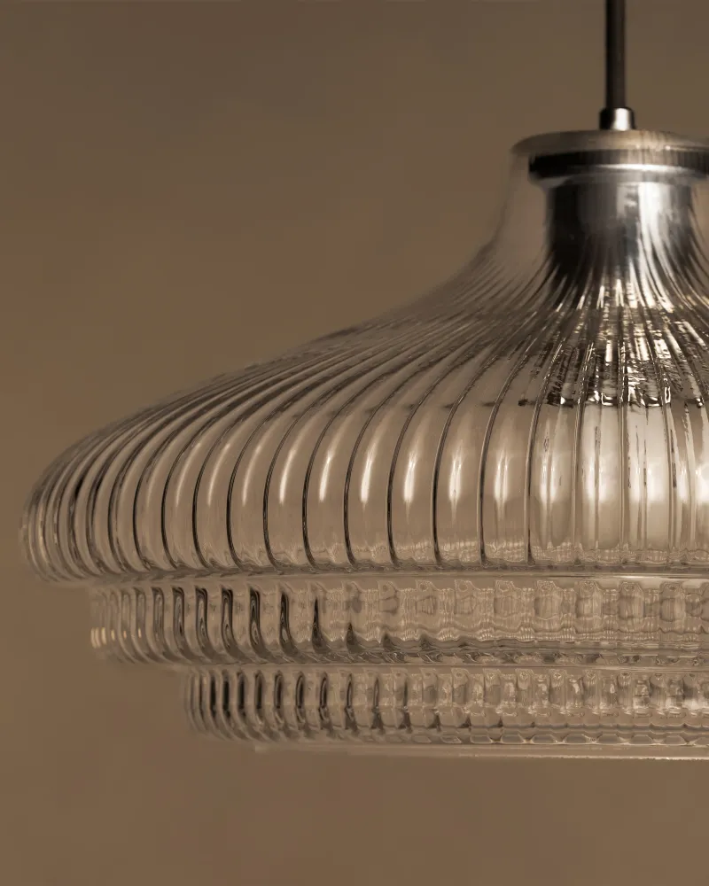 Brookfield Suspension Grand Format en Verre Cannelé - Nickel Poli
